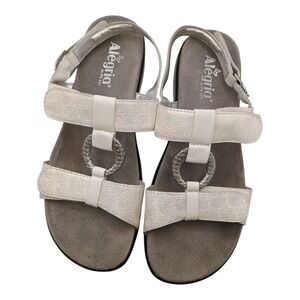 Alegria Women's 41 (9 1/2-10) White Iridescent Rose Textured Leather Sandals